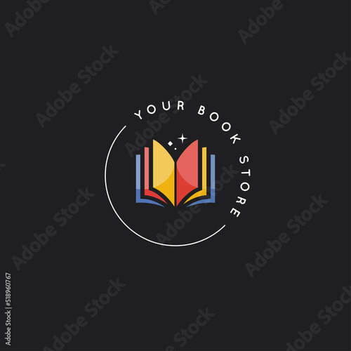 Book logo or open book store on black background