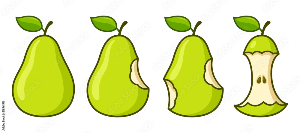 Cartoon pear eating bites set Cartoon pear eating bites set