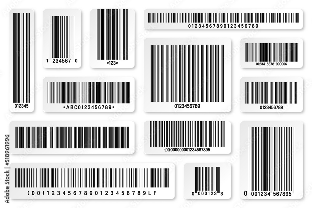 Set of product barcodes. Identification tracking code. Serial number, product ID with digital information. Store or supermarket scan labels, price tag. Vector illustration. Set of product barcodes. Identification tracking code. Serial number, product ID with digital information. Store or supermarket scan labels, price tag. Vector illustration.