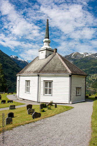 Geiranger church (Geiranger kyrkje) Møre og Romsdal at Geirangerfjorden in Norway (Norwegen, Norge or Noreg) photo