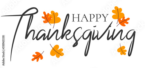 Happy thanksgiving day autumn . Hand drawn text lettering. Vector illustration. Script. Calligraphic design for print greetings card, shirt, banner, poster. Colorful fall