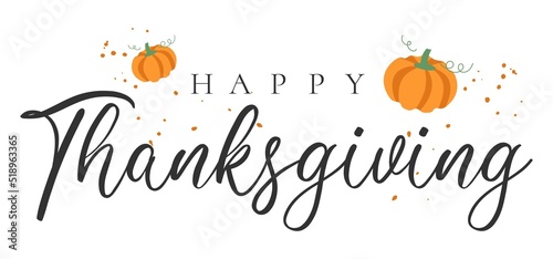 Happy thanksgiving day autumn . Hand drawn text lettering. Vector illustration. Script. Calligraphic design for print greetings card, shirt, banner, poster. Colorful fall