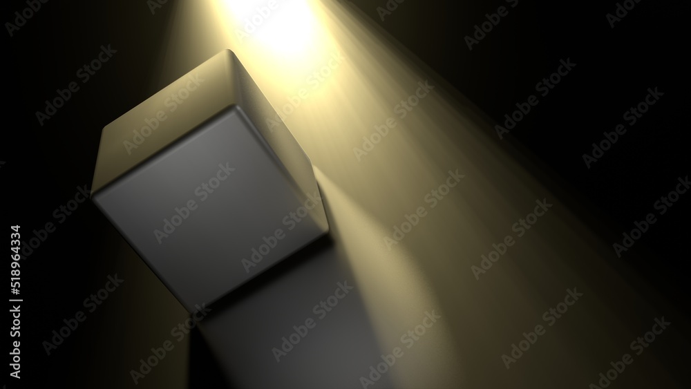 The black cube box in the dark room with some incident light