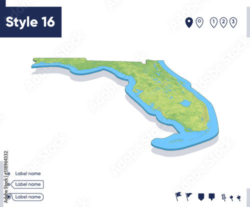 Florida, USA - map with shaded relief, land cover, rivers, mountains. Biome map with shadow. © Александр Филинков