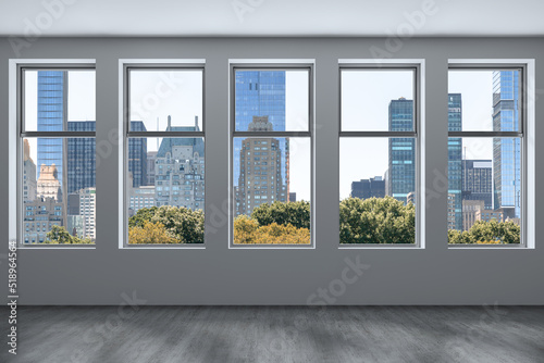 Empty room Interior Skyscrapers View Cityscape. Central Park Midtown New York City Manhattan Skyline Buildings from Window. Beautiful Expensive Real Estate. Day time. 3d rendering. © VideoFlow