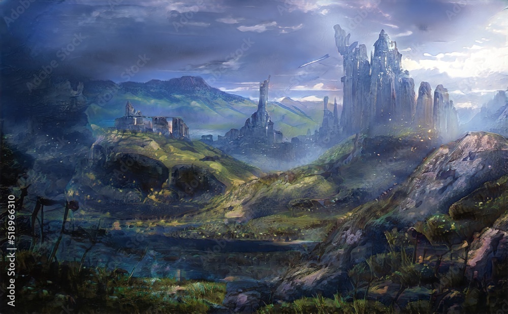 Fototapeta premium fantasy background, beautiful acrylic painting, stylized painting, unusual fantasy landscape, landscape painting, abstract landscape