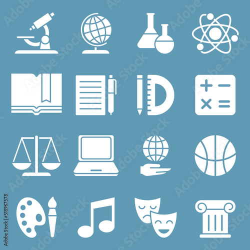 Set of school icons in flat style. Vector illustration