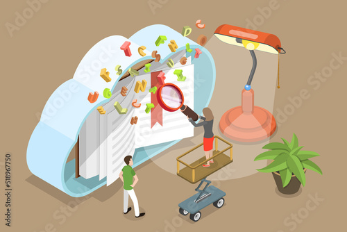 3D Isometric Flat Vector Conceptual Illustration of Online Vocabulary, Digital Knowledge and Education