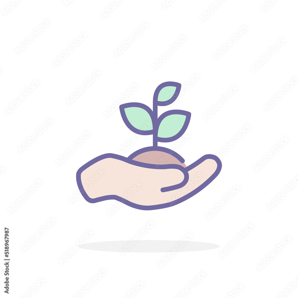 Plant in hand icon in filled outline style.