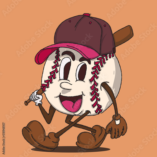 Photography baseball walking mascot vector illustration with face