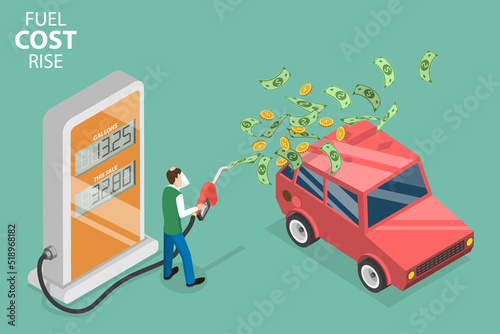 3D Isometric Flat Vector Conceptual Illustration of Fuel Cost Rise, Impact of the Global Financial Crisis