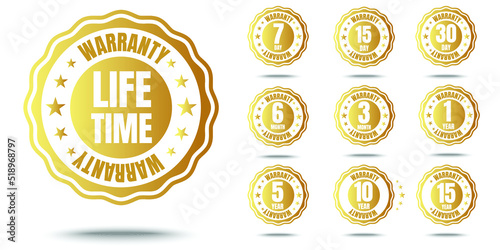 set of golden warranty logo,Vector golden warranty number. 7, 30, 3, 1, 2, 6, 5, 10, life time,logo design. vector illustration