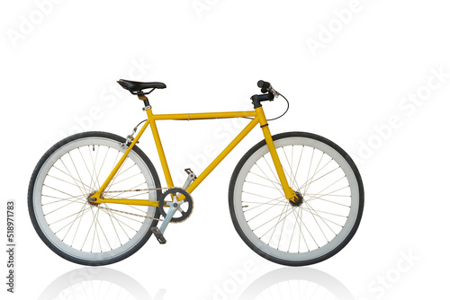 side view yellow and black bicycle on white background, object, fashion, sport, relex, decor, gift, copy space