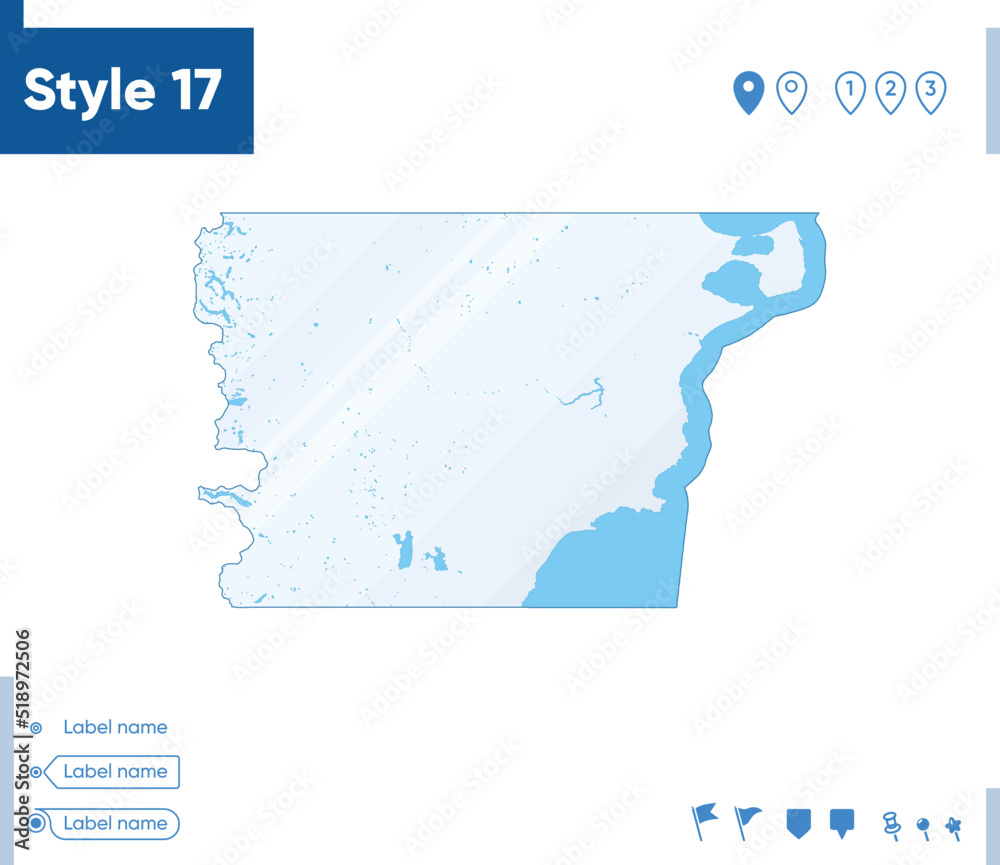 Chubut, Argentina - map isolated on white background with water and roads. Vector map. Chubut, Argentina - map isolated on white background with water and roads. Vector map.