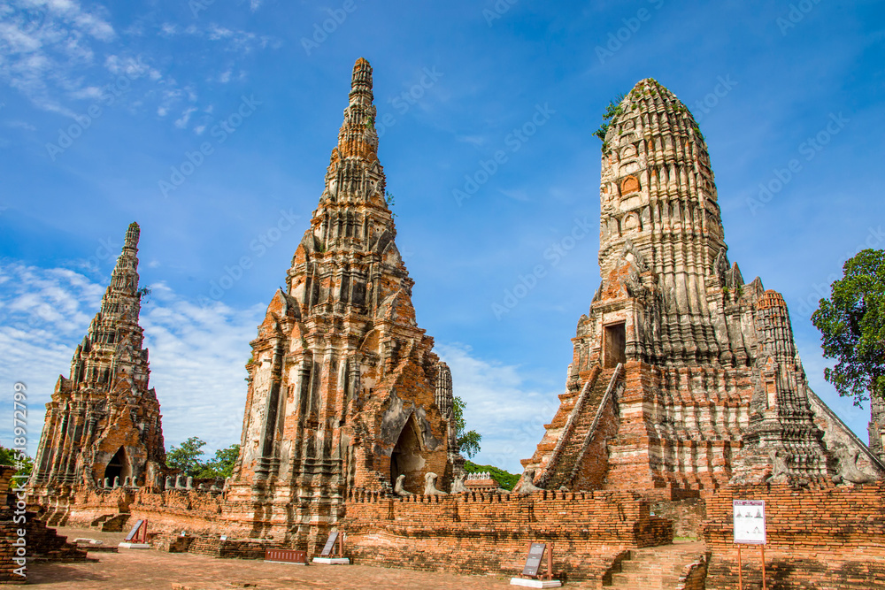 The central Prang in Wat Chaiwatthanaram. A Buddhist temple in the city of Ayutthaya Historical Park, Thailand, on the west bank of the Chao Phraya River. was constructed in 1630 by the king. 