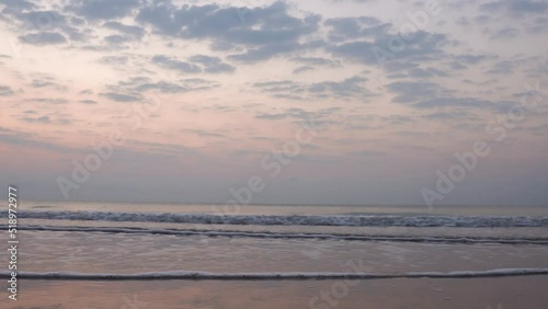 Seascape with beach and wave on near sunset skyline footage 4k