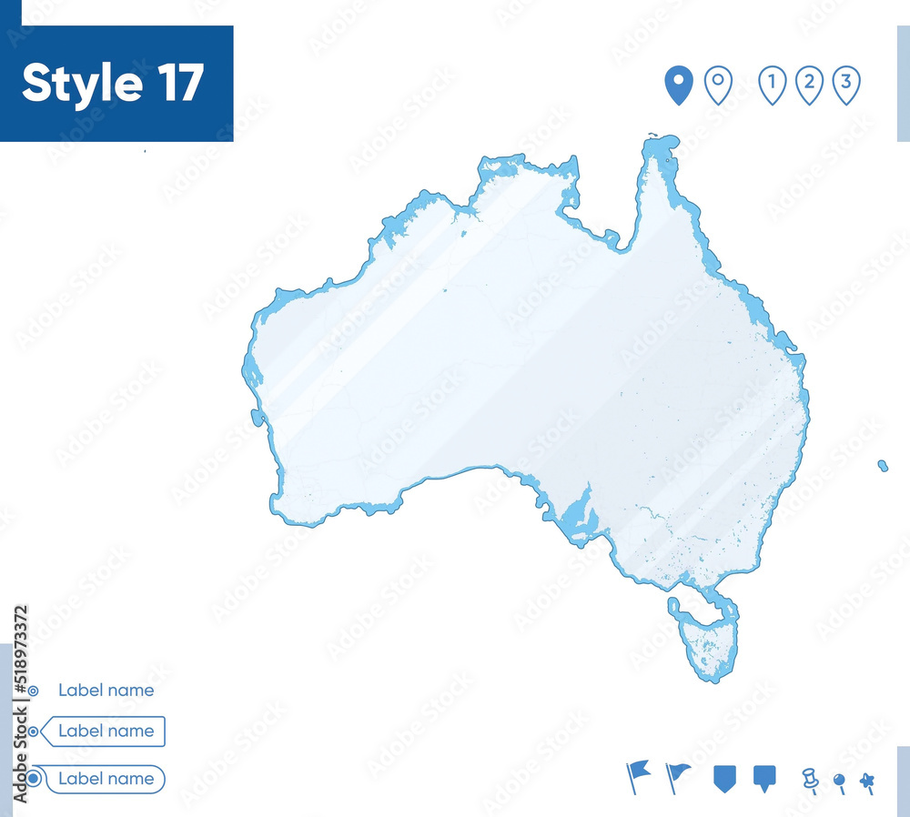 Australia - map isolated on white background with water and roads. Vector map.