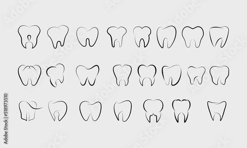 Set of dental logos in outline isolated on white background