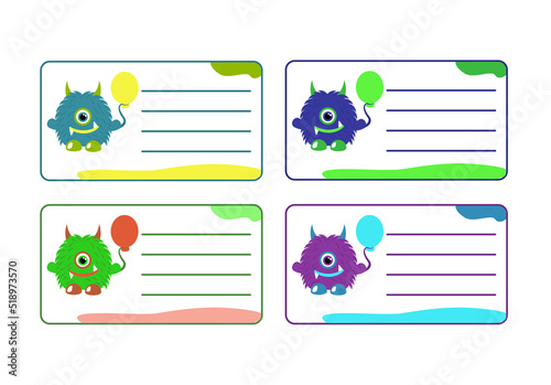 school label with MOSTR design school label, name and address, hang tag, kids clothes sticker 