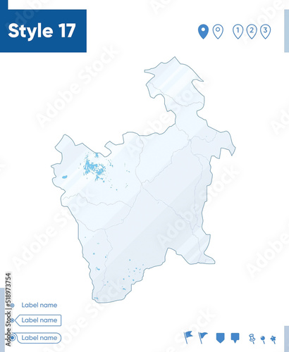 Potosi  Bolivia - map isolated on white background with water and roads. Vector map.