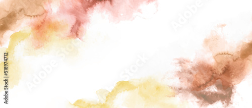 Pink, brown, beige and yellow watercolor abstract background, form, design element. Colorful hand painted texture, wash.