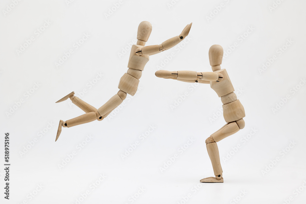 Wooden model with happy concept of meeting lover on white background. Wooden model with happy concept of meeting lover on white background.