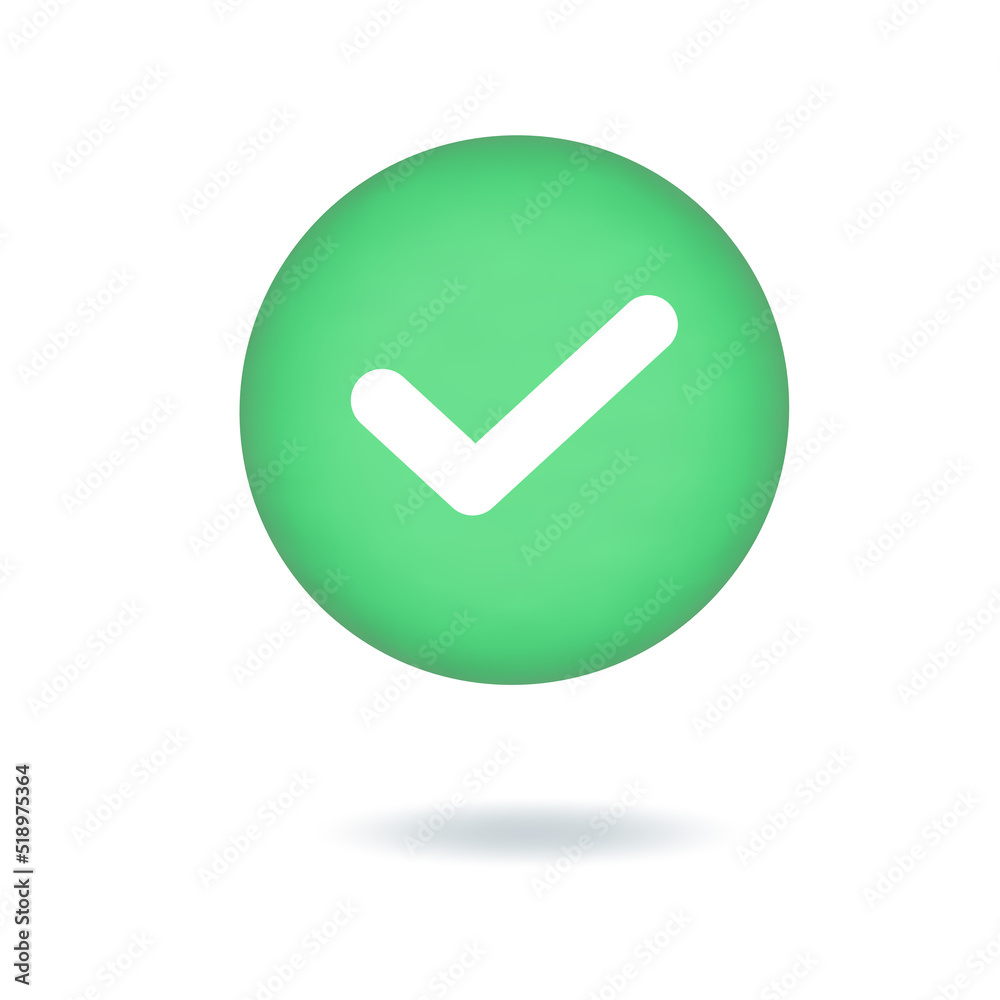 Green check mark icon isolated on white background. 3D render vector illustration. Green check mark icon isolated on white background. 3D render vector illustration.