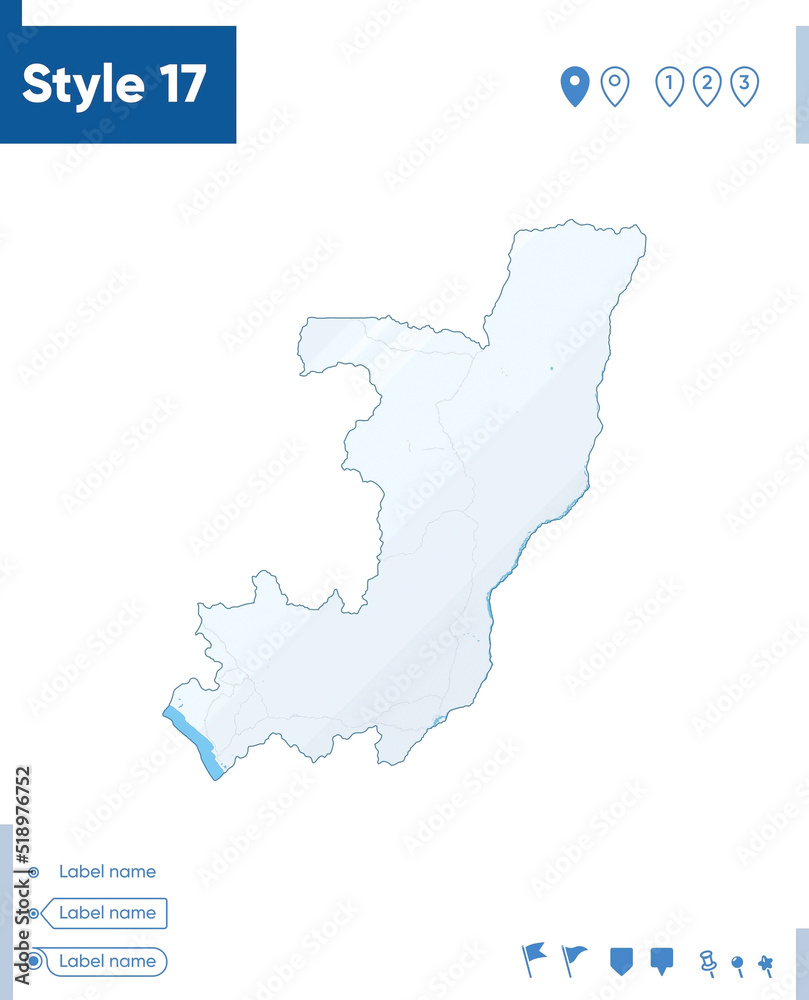 Congo - map isolated on white background with water and roads. Vector map.