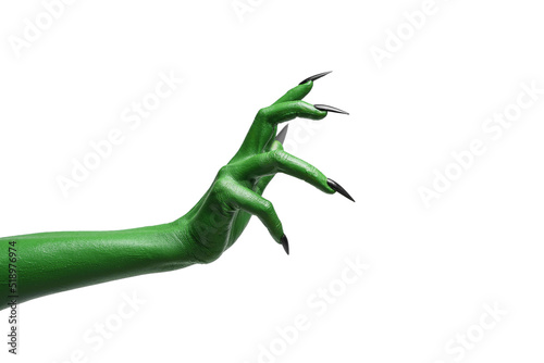 Foto Halloween green color of witches, evil or zombie monster hand isolated on white background