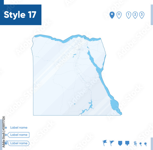Egypt - map isolated on white background with water and roads. Vector map.