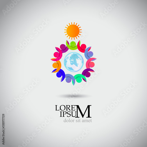 Logo people around the globe. Vector illustration