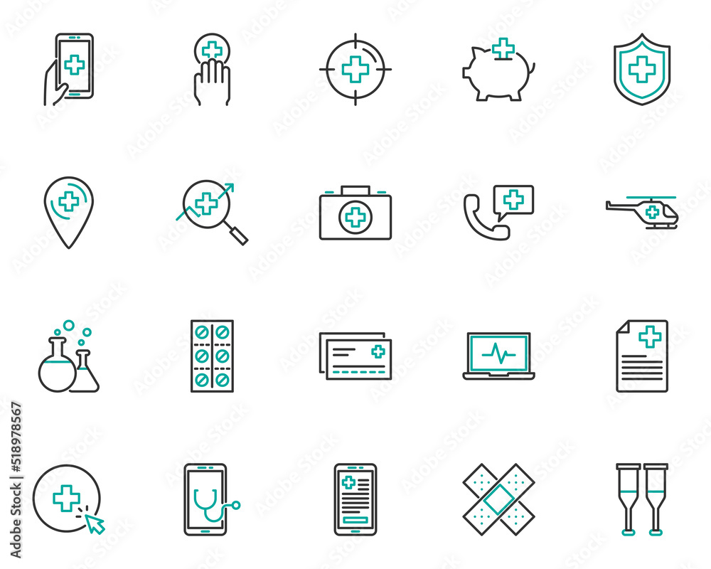 set of hospital line icons, health set of hospital line icons, health