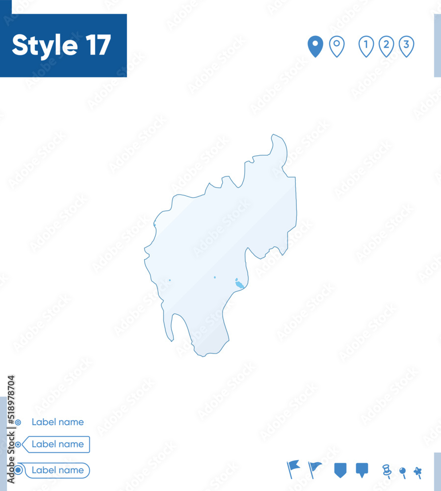 Tripura, India - map isolated on white background with water and roads. Vector map.