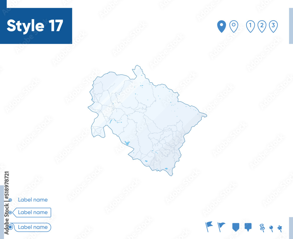 Uttarakhand, India - map isolated on white background with water and roads. Vector map. Uttarakhand, India - map isolated on white background with water and roads. Vector map.