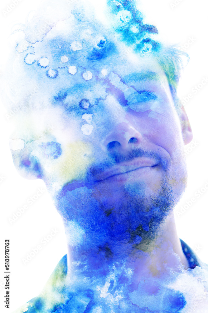 Paintography. A portrait of a smiling man combined with a painting Paintography. A portrait of a smiling man combined with a painting