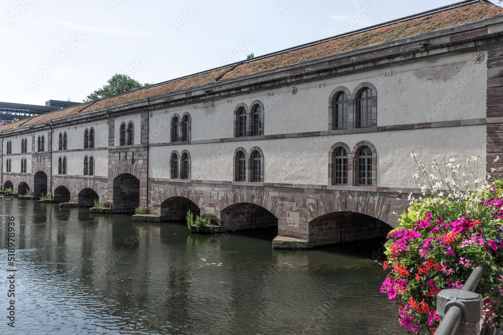 Medieval overbuilt bridge in Strasbourg. Alsace. France. Europe