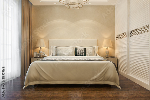3d rendering luxury modern bedroom suite in hotel with wardrobe and walk in closet © dit26978