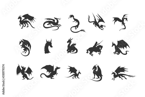 Dragon Silhouette isolated Clip Art Magic Animal Design Vector. © Yanka