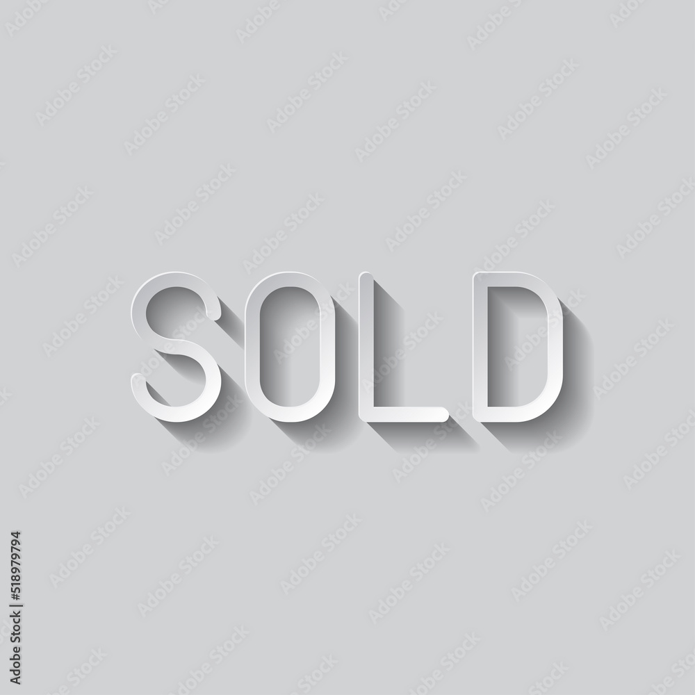 Sold simple icon vector. Flat design. Paper style with shadow. Gray background.ai Sold simple icon vector. Flat design. Paper style with shadow. Gray background.ai