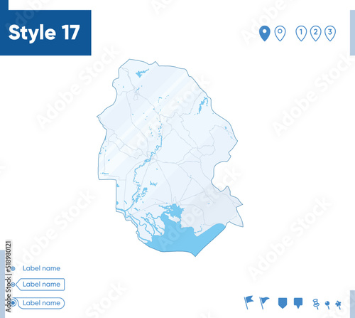 Khuzestan, Iran - map isolated on white background with water and roads. Vector map.