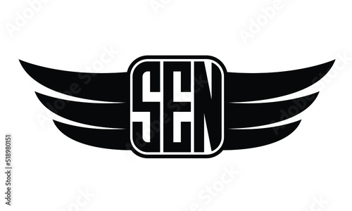 SEN three Letter wing minimalist creative concept icon eagle symbol professional logo design, Vector template