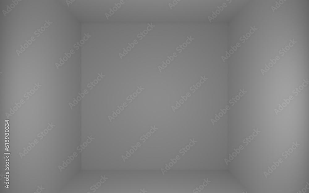 3D rendering of a room against an empty space background. White background with light white walls and white floor