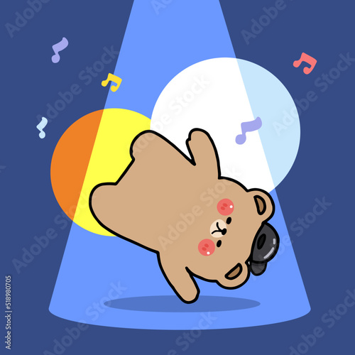cartoon character bear dance, hip hop and b boy dance, flat illustration