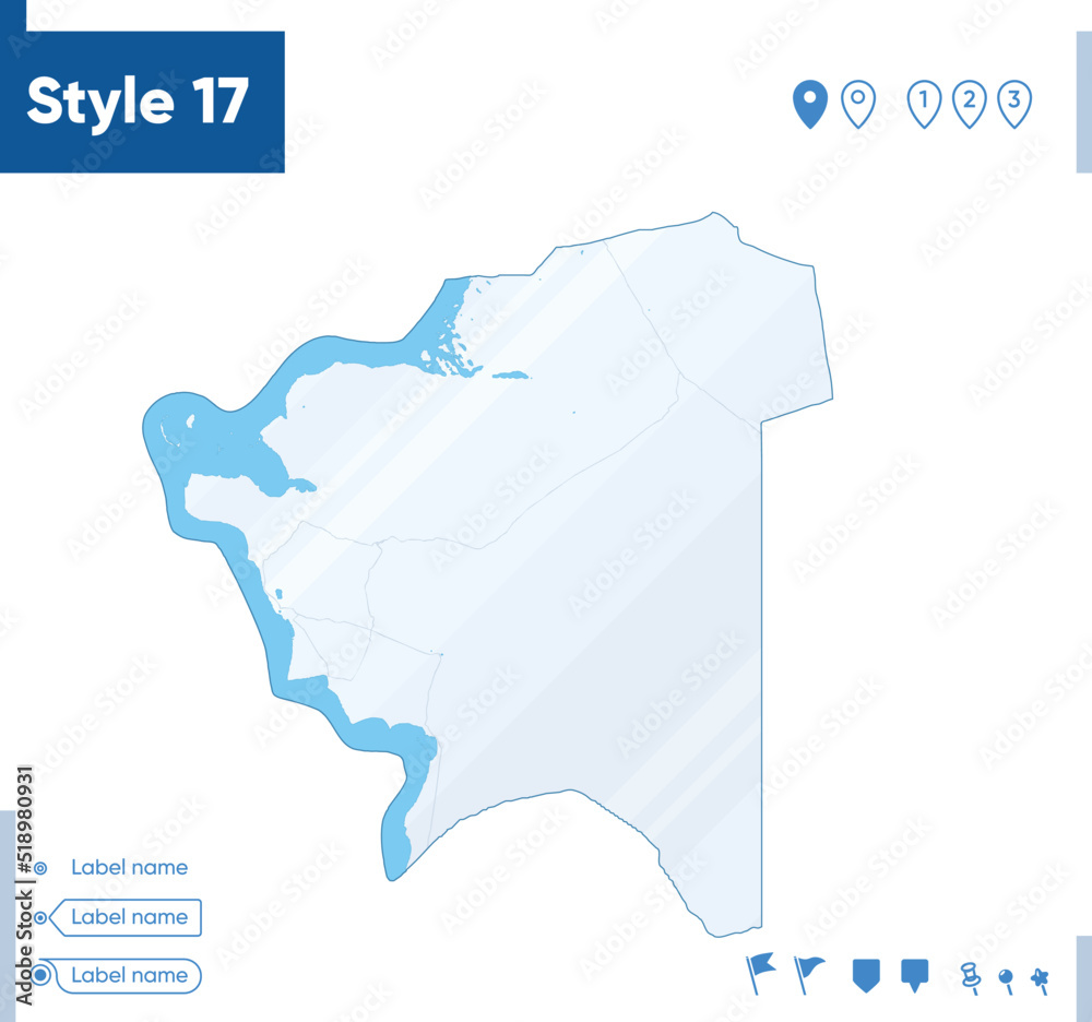 Mangystau, Kazakhstan - map isolated on white background with water and roads. Vector map. Mangystau, Kazakhstan - map isolated on white background with water and roads. Vector map.