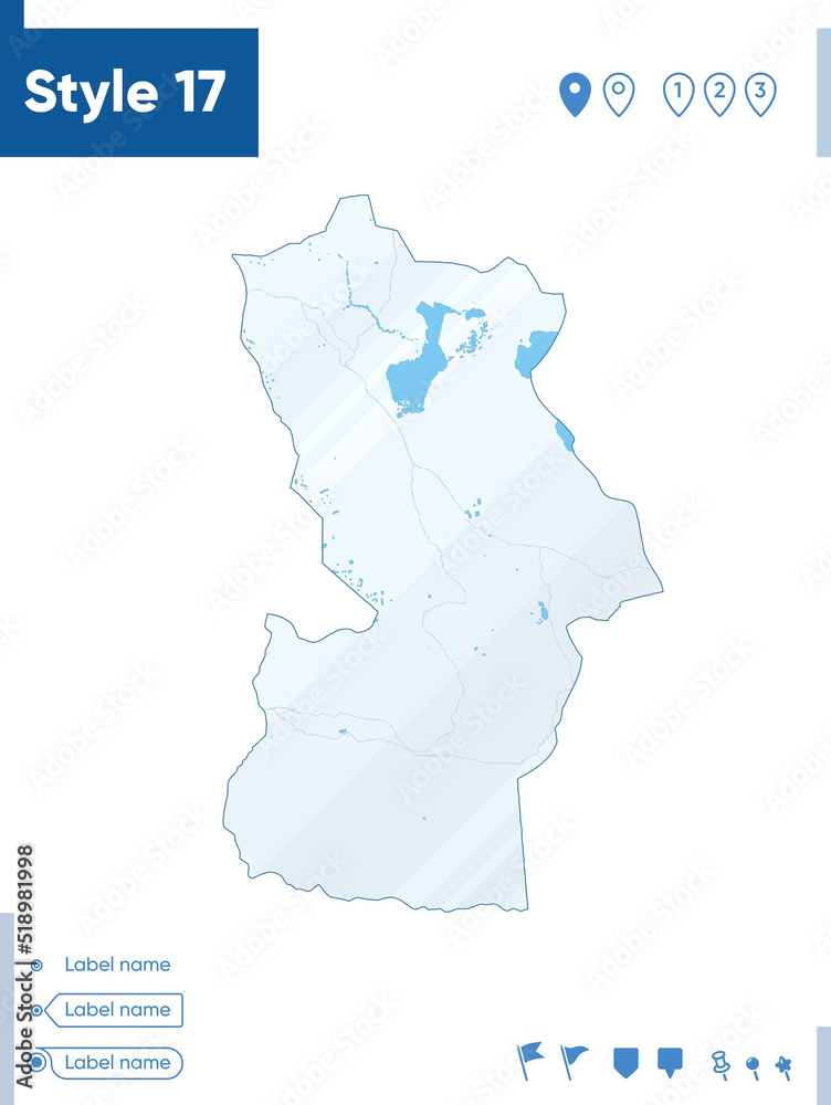 Obraz premium Khovd, Mongolia - map isolated on white background with water and roads. Vector map.