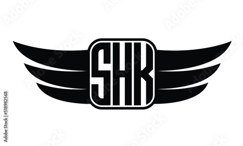 SHK three Letter wing minimalist creative concept icon eagle symbol professional logo design, Vector template photo