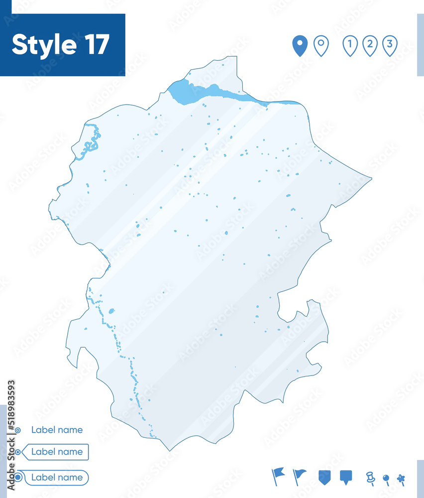 Chuvash Republic, Russia - map isolated on white background with water and roads. Vector map.