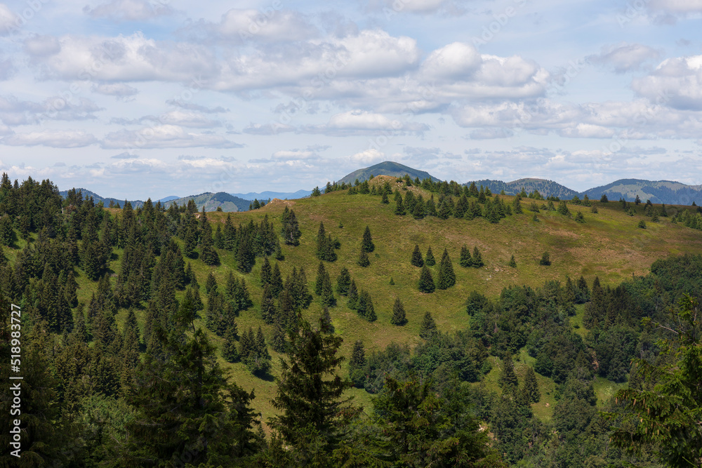 Summer Slovak Mountain Great Fatra, Velka Fatra, peaks Nova Hola (1361 m) and Zvolen (1403 m), views from them, Slovakia