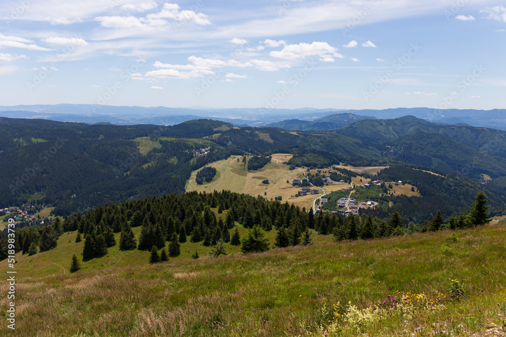 Naklejka premium Summer Slovak Mountain Great Fatra, Velka Fatra, peaks Nova Hola (1361 m) and Zvolen (1403 m), views from them, Slovakia