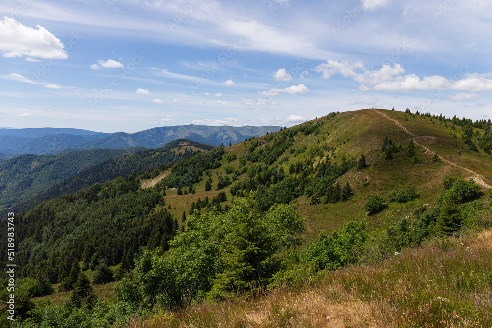 Summer Slovak Mountain Great Fatra, Velka Fatra, peaks Nova Hola (1361 m) and Zvolen (1403 m), views from them, Slovakia